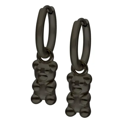Schwarze Ohrringe mit Gummi-Bärchen-Design auf weißem Hintergrund
