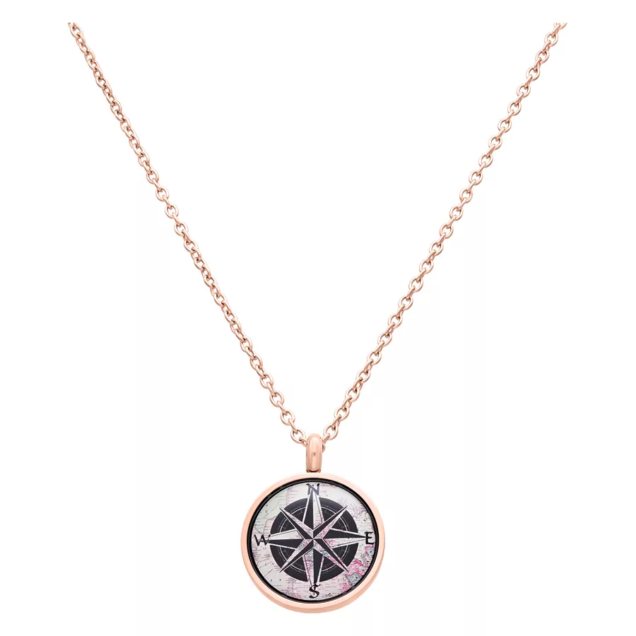 Roségoldene Kette mit Kompass-Anhänger auf weißem Hintergrund