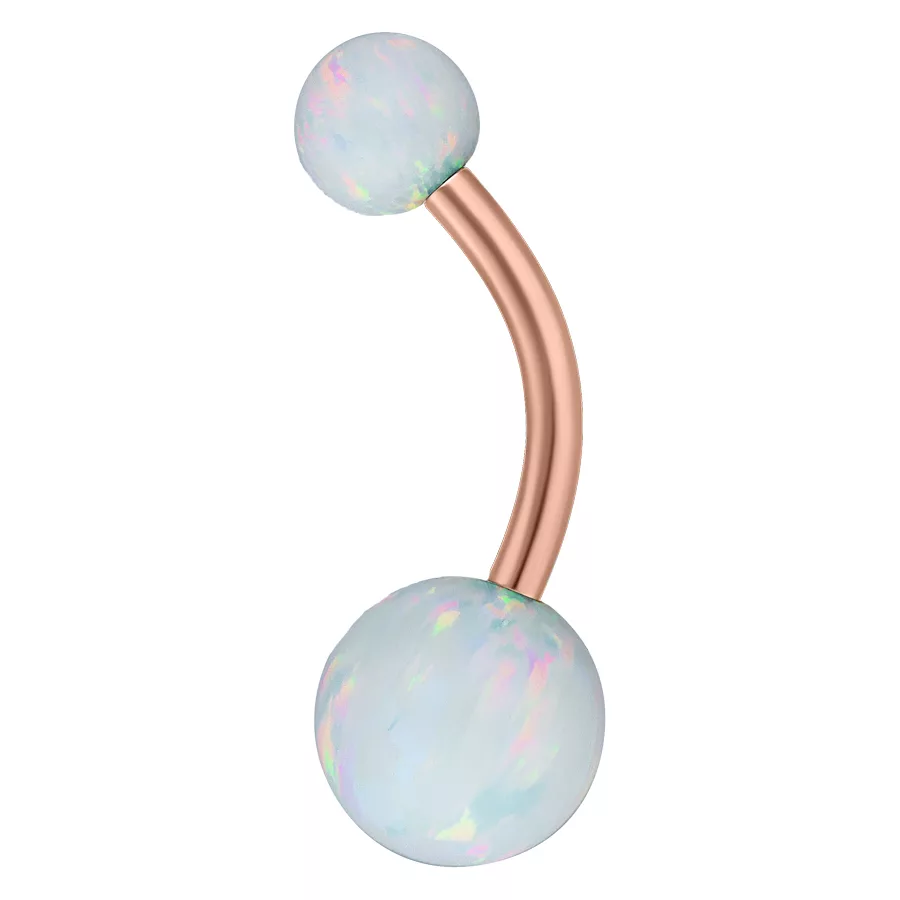 Weißes Opal Bananabell 8mm Roségold Bauchnabelpiercing mit weißem Opal und Roségold, 8 mm Länge