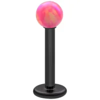 Labret mit Light Hot Pink Opal Kugel, 5 mm Schwarzes Titan Labret mit 5 mm Light Hot Pink Opal Kugel auf weißem Hintergrund