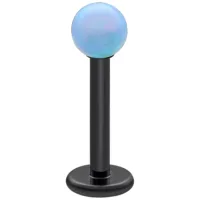Hellblauer Opal Labret Piercing 5,0 mm Schwarzes Titan-Labret mit hellblauer Opalkugel auf weißem Hintergrund