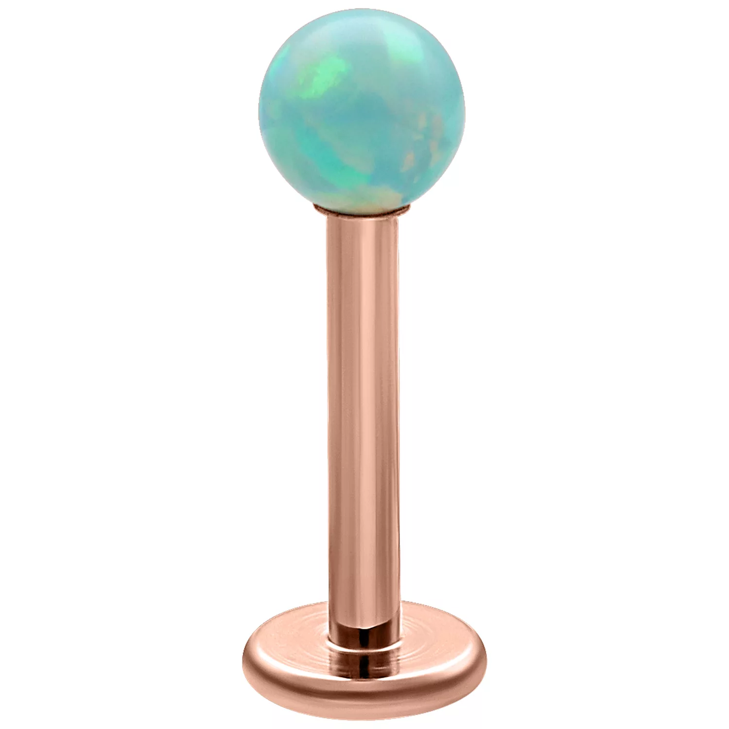 Mintgrüner Opal Ball Micro Labret 5,0 mm Mintgrüner synthetischer Opal auf roségoldenem Labret mit Außengewinde
