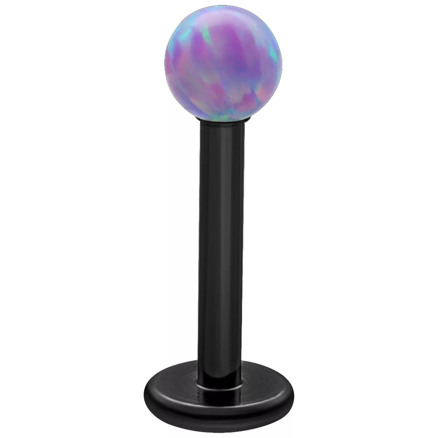 Opal Labret mit Light Periwinkel Kugel, 5 mm Schwarzes Titan Labret mit Light Periwinkel Opal Kugel auf weißem Hintergrund