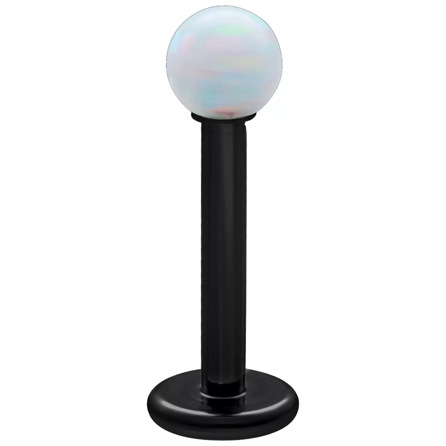 Weißer Opal Micro Labret Piercing 5,0 mm Weißer synthetischer Opal auf schwarzem Titan Labret, Länge 5,0 mm