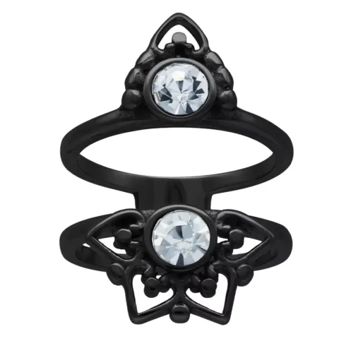 Schwarzer Ring mit Kristall auf weißem Hintergrund, Größe 17mm
