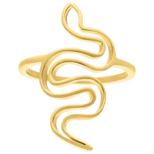 Goldener Snake Ring aus Chirurgenstahl mit geschwungenem Design auf weißem Hintergrund