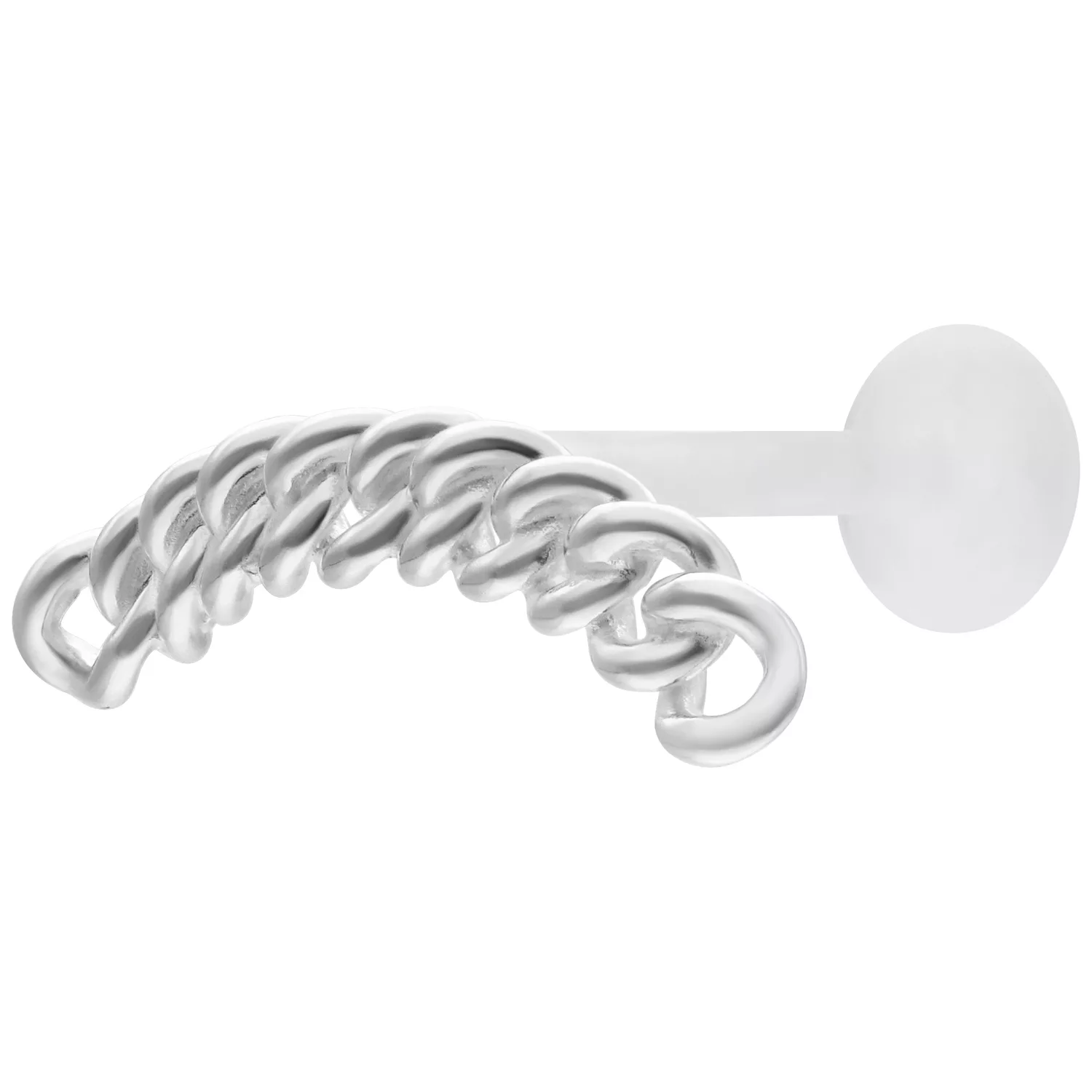 Silbernes Chunky Chain Push Fit Labret Silbernes Labret mit massiver Kettenglieder-Optik auf weißem Hintergrund