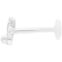 Silberner Pearl Peacock Push Fit Labret 5mm Silberfarbener Labret mit Perlenaufsatz auf weißem Hintergrund