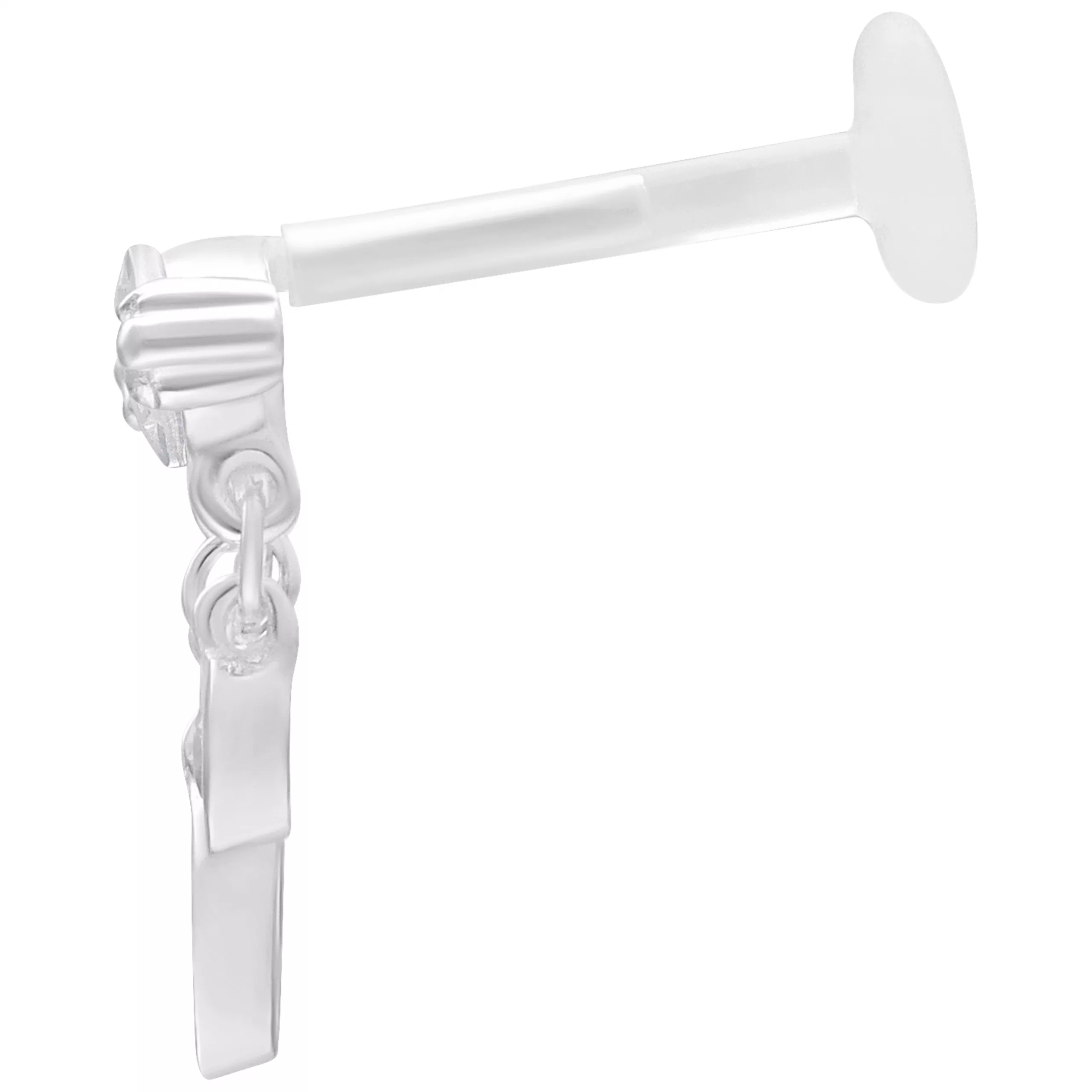 Silbernes Bella Push Fit Labret 5,0 mm Silbernes Labret mit Push Fit System, 5,0 mm Länge auf weißem Hintergrund