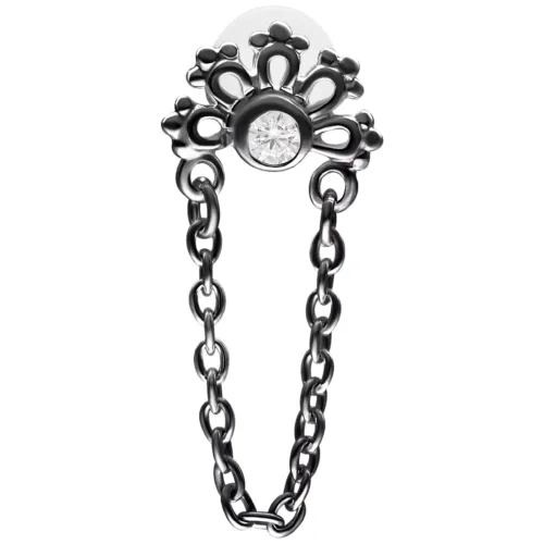 Schwarzes Crystal Sunrise Labret mit 5,0 mm Platte und Kette auf weißem Hintergrund
