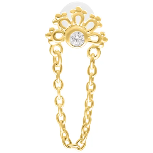 Goldenes Labret mit funkelndem Kristall und Kettendesign auf weißem Hintergrund