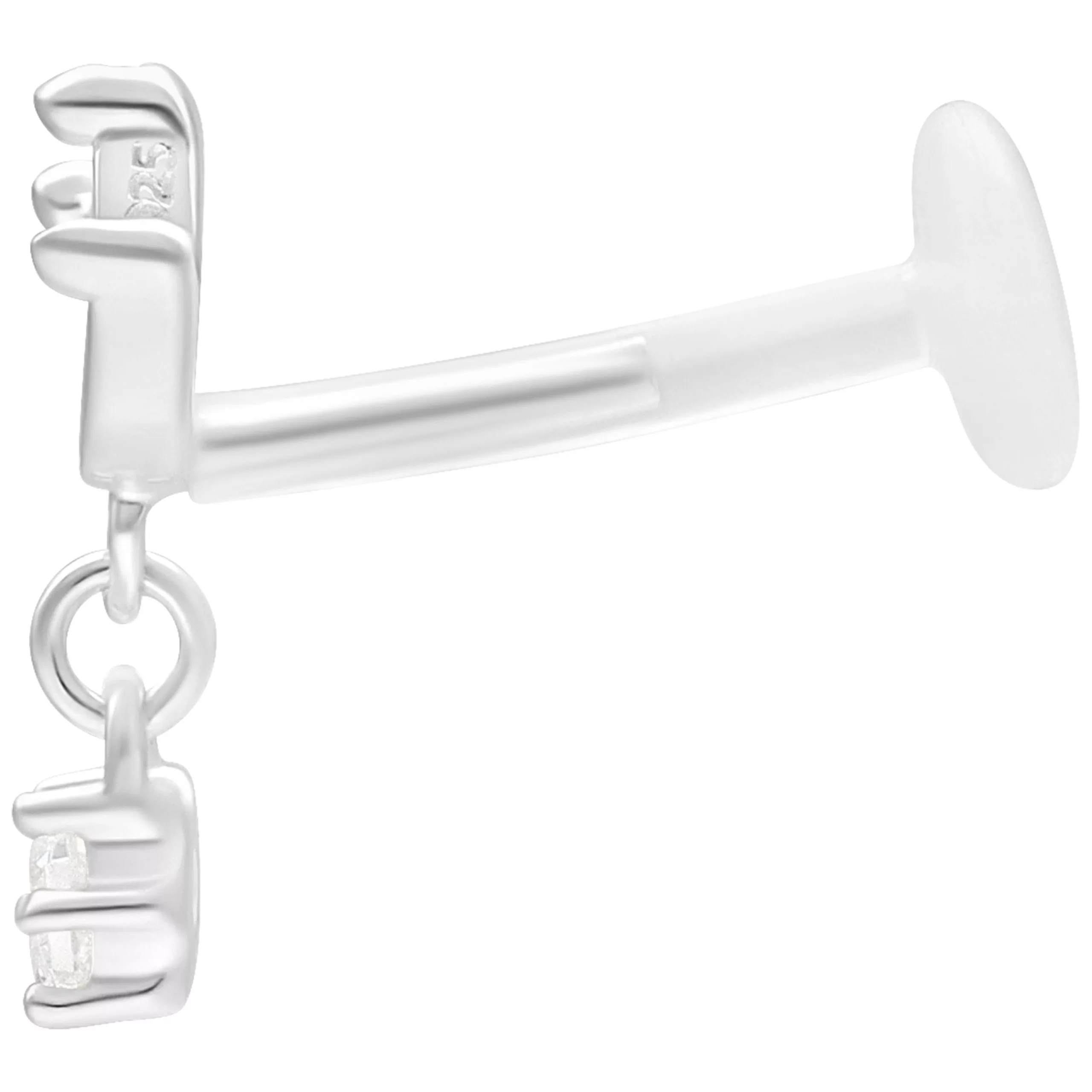 Silbernes Lotus Push Fit Labret 5 mm Silbernes Labret mit Push Fit, 5 mm lang, auf weißem Hintergrund