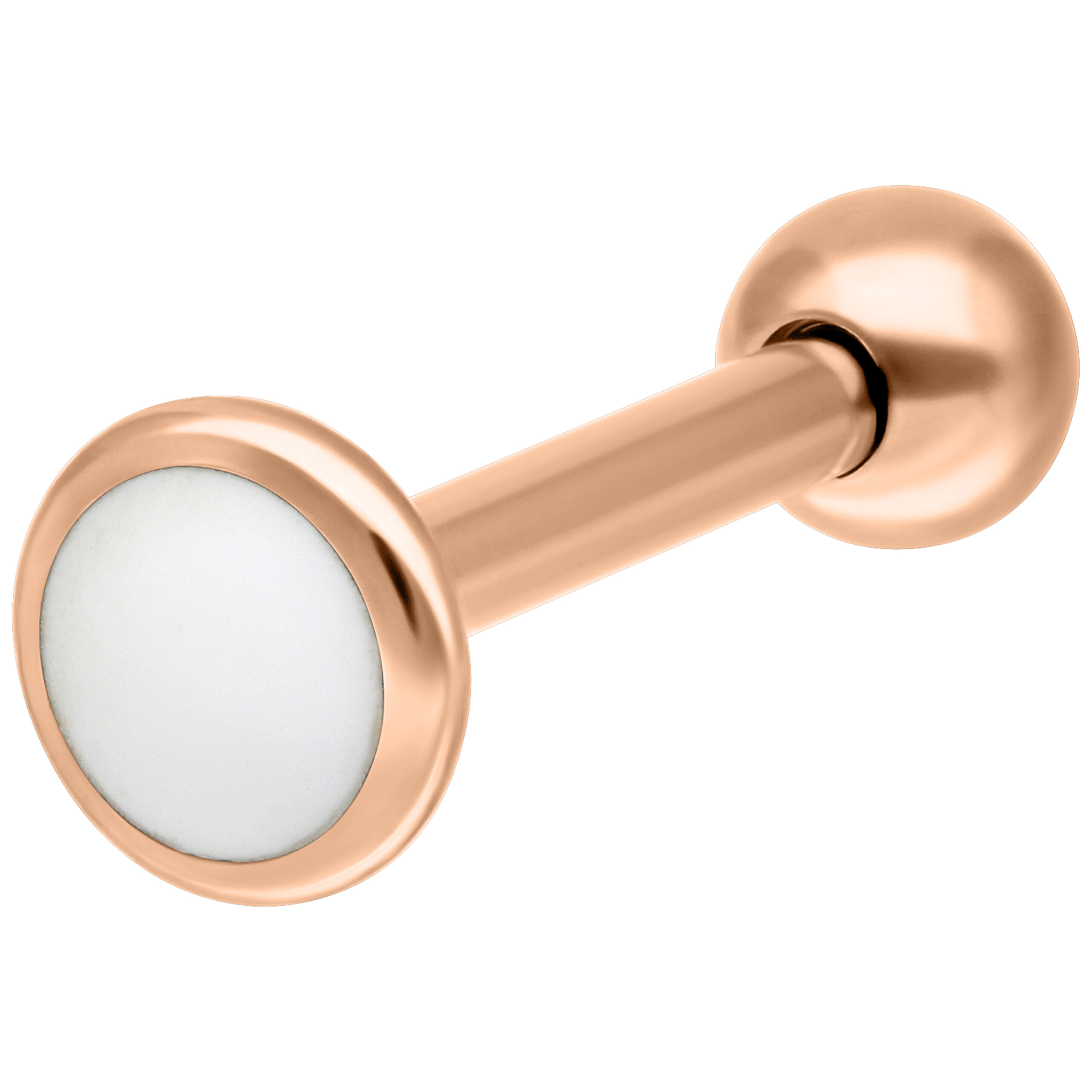 Roségoldenes Labret aus Titan mit Außengewinde auf weißem Hintergrund