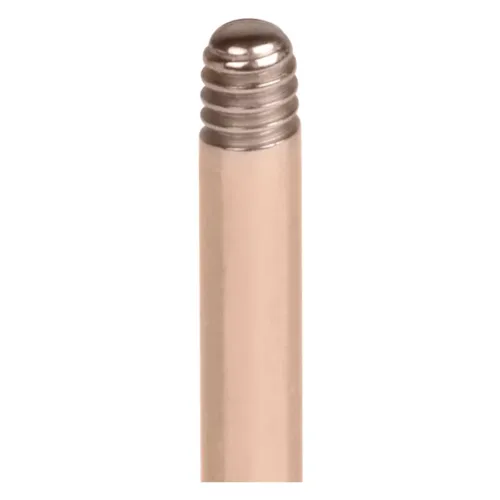 Nahaufnahme eines roségoldenen Labrets aus Titan mit Außengewinde auf weißem Hintergrund