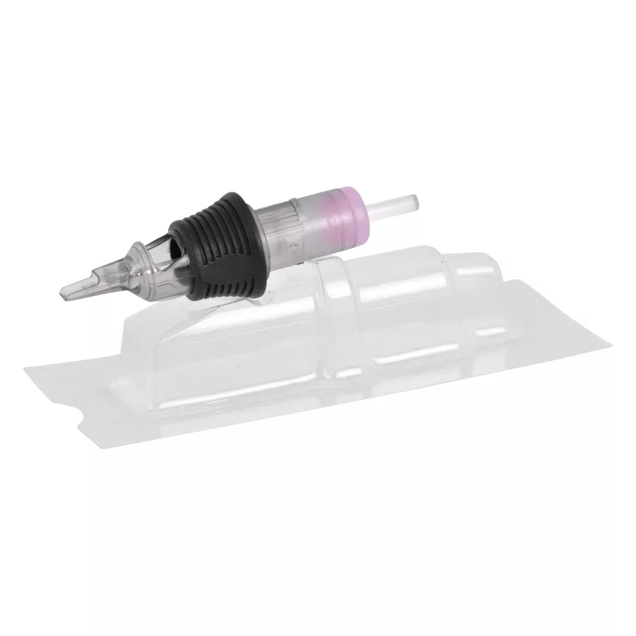 Wildcat Magnum Curved Tattoo Cartridges 20 Stk Transparente Magnum Curved Tattoo Cartridge mit schwarzem Griff auf weißem Hintergrund