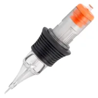 Tattoo Round Liner Cartridges von Wildcat Tattoo Round Liner Patrone aus Chirurgenstahl mit schwarzem Griff und orangener Spitze.