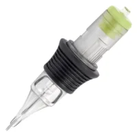 Round Shader Cartridges von Wildcat, 11-14 Nadeln Transparente Round Shader Cartridge mit schwarzem Griff und grünem Akzent