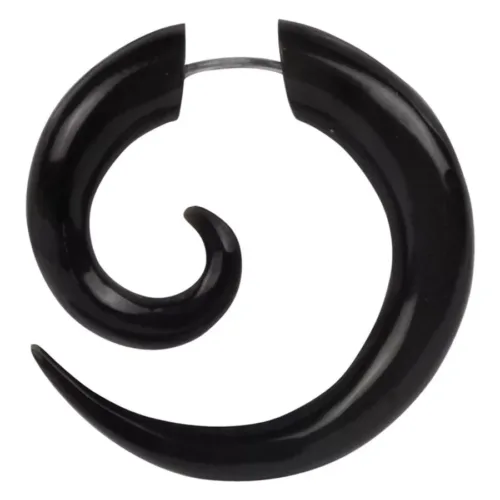 Schwarzer Spiral-Ohrstecker aus Horn, 1.6 mm Stärke, auf weißem Hintergrund