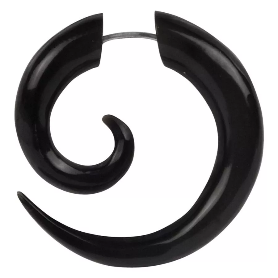 Buffalo Horn Spiral Ohrstecker 1.6 mm Schwarzer Spiral-Ohrstecker aus Horn, 1.6 mm Stärke, auf weißem Hintergrund