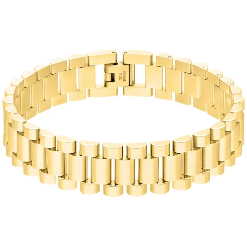 Elegantes goldenes Uhrenarmband aus Chirurgenstahl auf weißem Hintergrund