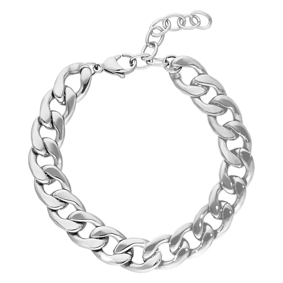 Chunky Armband aus Chirurgenstahl in Silber Silbernes Chunky Armband aus Chirurgenstahl auf weißem Hintergrund