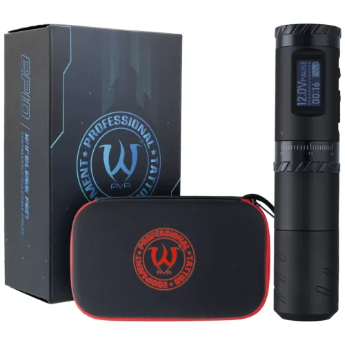 Schwarze kabellose Tattoo Pen Maschine mit Etui und Verpackung