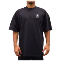 Schwarzes Oversized Mock Neck T-Shirt Schwarzes unisex Oversized T-Shirt mit Mock Neck, Baumwolle, Person trägt Größe L