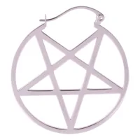 Kleine Pentagramm Creolen in Schwarz Schwarze Creole mit Pentagramm-Design auf weißem Hintergrund
