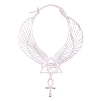 Cleopatra Hoops in Roségold mit Ankh-Anhänger Roségoldene Cleopatra Hoops mit Flügel-Design und Ankh-Anhänger auf weißem Hintergrund