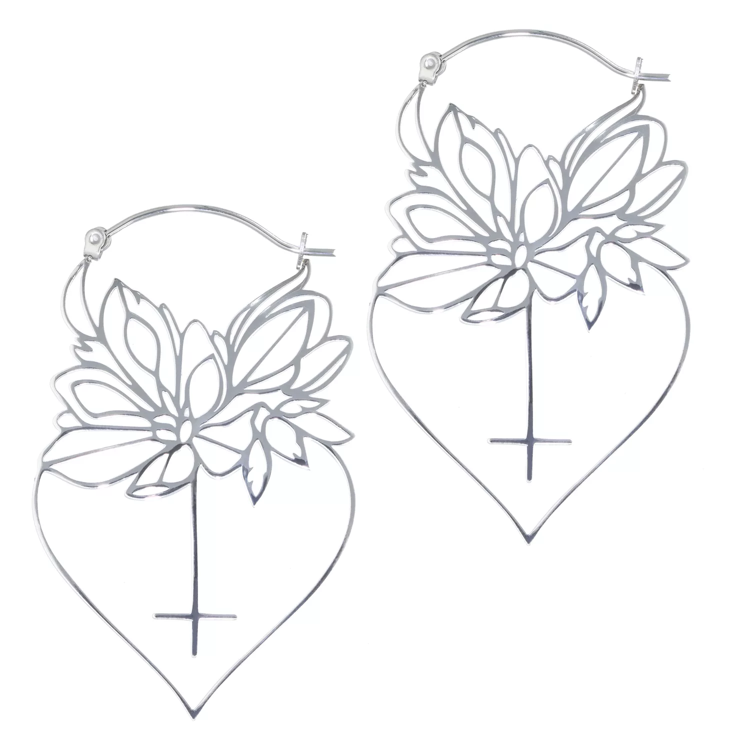 Dahlia Hoops in Silber mit floralem Design Silberne Dahlia Hoops mit floralen Motiven auf weißem Hintergrund