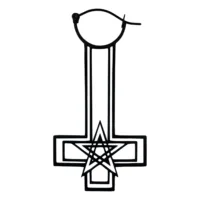 Schwarze Ohrringe in Form eines Kreuzes mit Pentagramm auf weißem Hintergrund