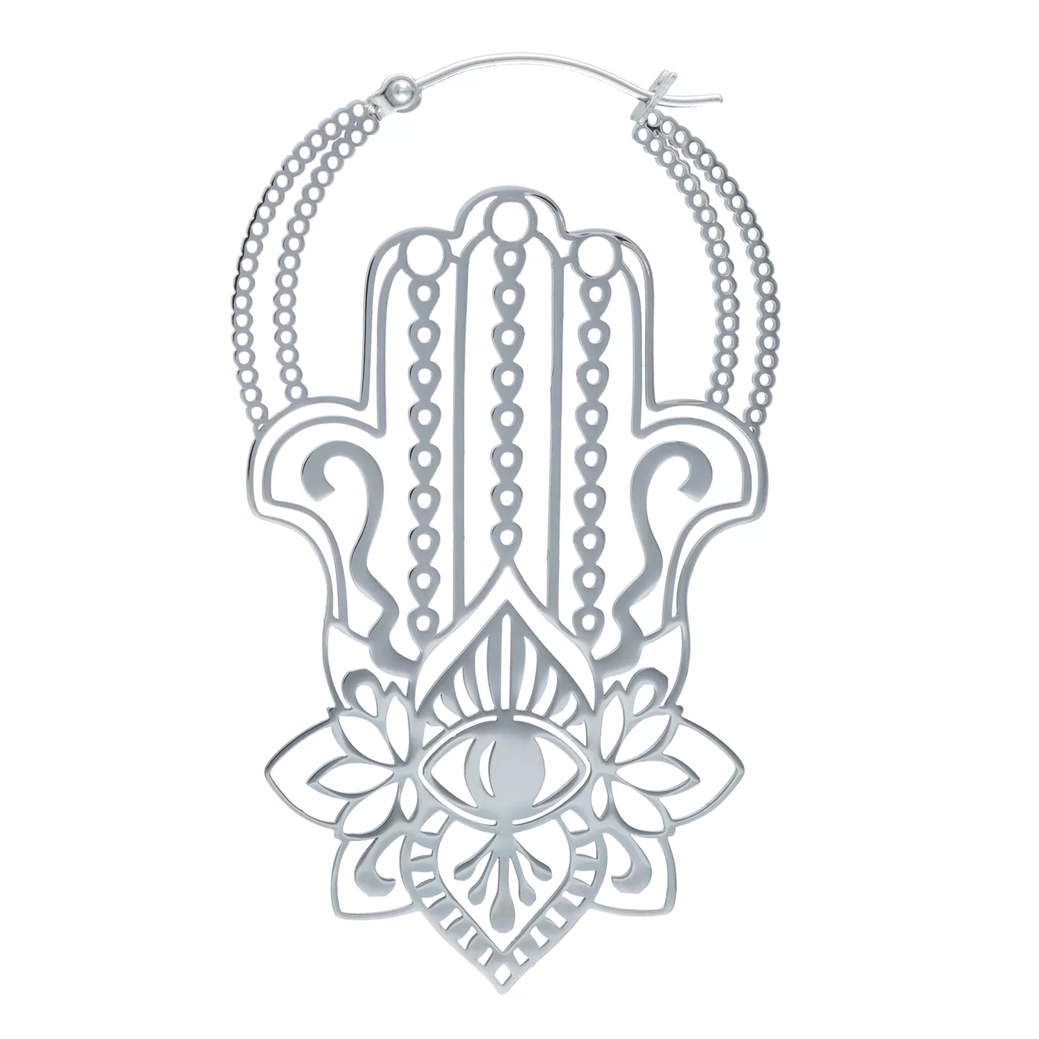 Khamsa Hoops in Silber mit Hamsa-Design Silberne Khamsa Hoops mit filigranem Hamsa-Design und Klappverschluss