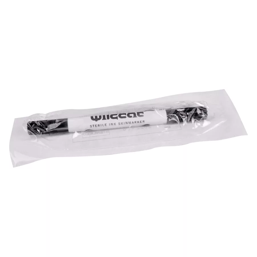 Steriler Skinmarker von Wildcat in Verpackung Steriler Skinmarker von Wildcat in transparenter Verpackung auf weißem Hintergrund