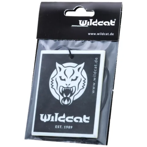 Schwarzer Wildcat Lufterfrischer mit Wolf-Logo, verpackt in Klarsichtfolie