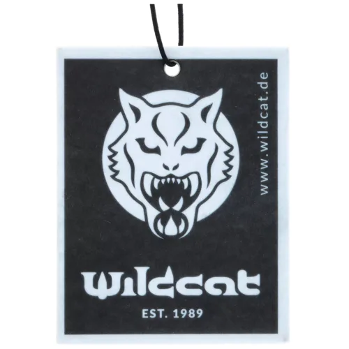 Rechteckiger Wildcat Autoduft mit schwarzem Wildkatzen-Logo auf weißem Hintergrund