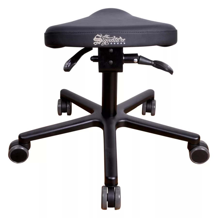 Schwarzer T4 Gentleman Workingchair auf Rollen Schwarzer T4 Gentleman Workingchair aus Kunstleder auf Rollen, frontal