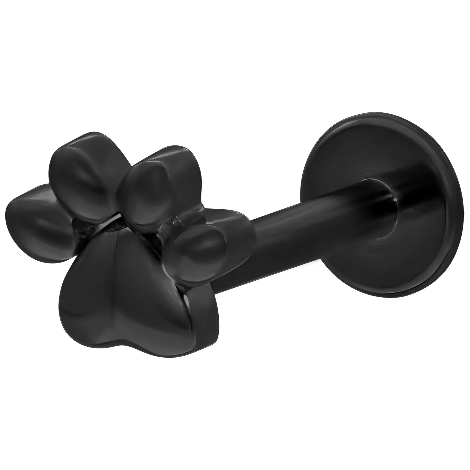 Schwarzes Little Paw Push-Fit Labret, 6,0 mm Schwarzes Labret mit Pfotenmotiv auf weißem Hintergrund, Länge 6,0 mm
