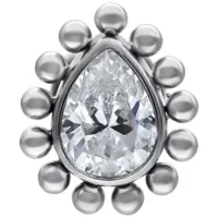 Weißgold Labret mit Kristalltropfen, 12 mm Weißgoldenes Push-Fit Labret mit kristallklarem Tropfen auf weißem Hintergrund