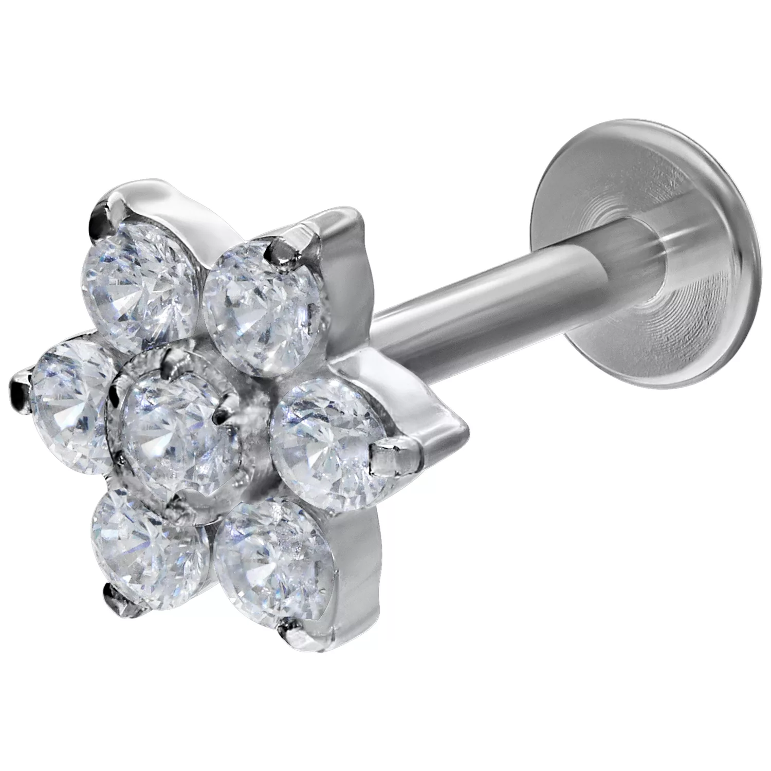 Crystal Flower Labret 12mm in Weißgold Crystal Flower Labret mit klaren Kristallen, 12 mm Länge, weißgoldene Farbe
