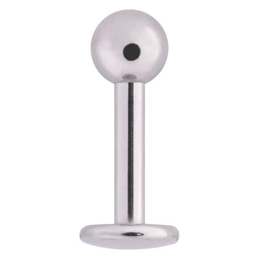 Silbernes Titan Labret Stud für Helix & Conch Silbernes Labret Stud aus Titan mit Außengewinde auf weißem Hintergrund