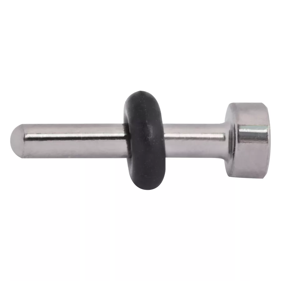 Silberner Titan Highline Keeper mit schwarzem Ring Silberner Piercing Keeper aus Titan mit schwarzem Gummiring auf weißem Hintergrund