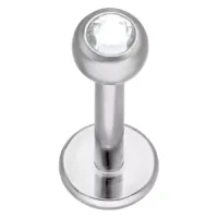 Silbernes Labret aus Titan mit klarem Kristall auf weißem Hintergrund