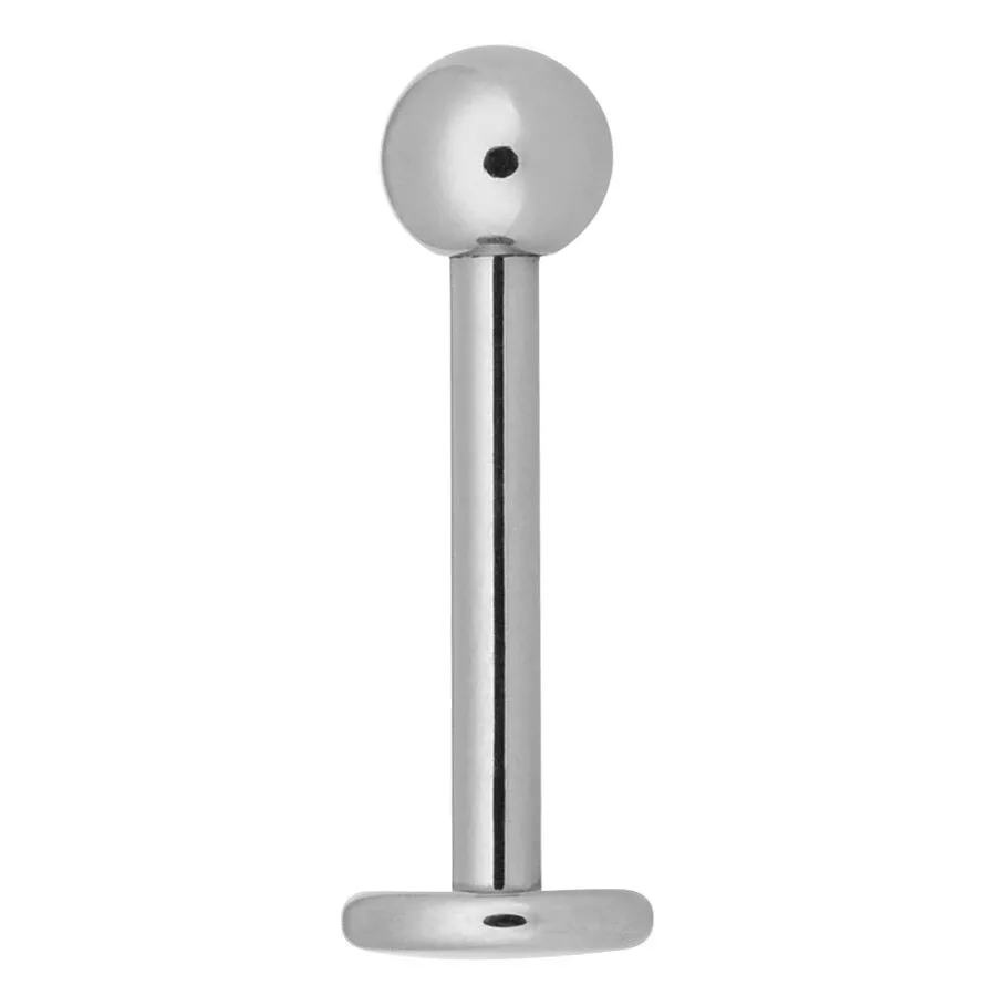 Silbernes Titan Micro Labret 1,2 mm Stärke Silbernes Micro Labret aus Titan mit 1,2 mm Stärke und 3,0 mm Kugel auf weißem Hintergrund