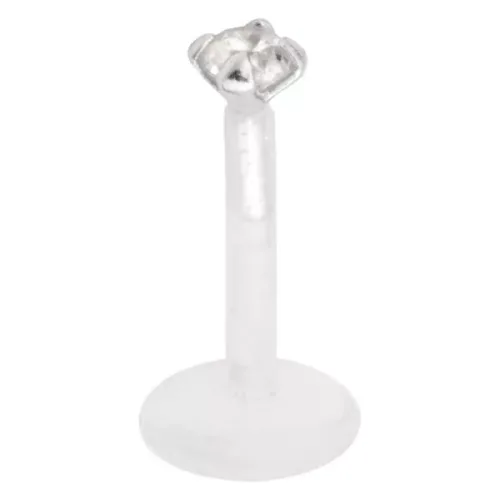 Silbernes Labret mit kristallklarem Stein, Stärke 1,2 mm, Länge 6,0 mm