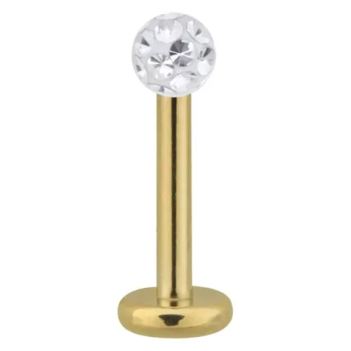 Goldenes Titan Labret mit klaren Kristallen und 3 mm Kugel auf weißem Hintergrund