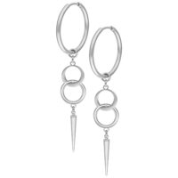 Sinn Hoops Pairs Silber Ohrringe Set Silberne Hoops mit zwei Ringen und spitzem Anhänger auf weißem Hintergrund