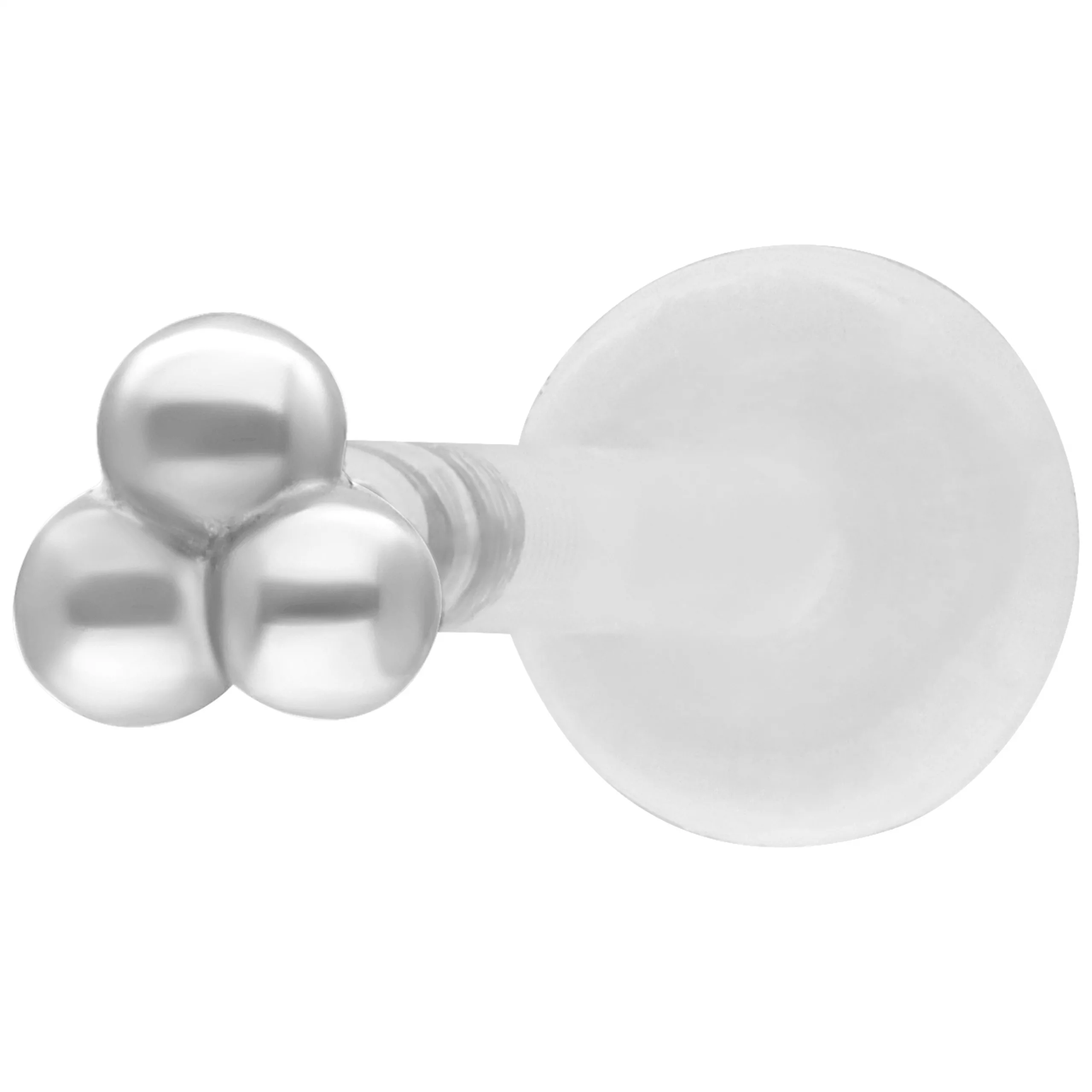 Silbernes Trinity Balls Push Fit Labret Silbernes Labret mit drei Kugeln auf weißem Hintergrund