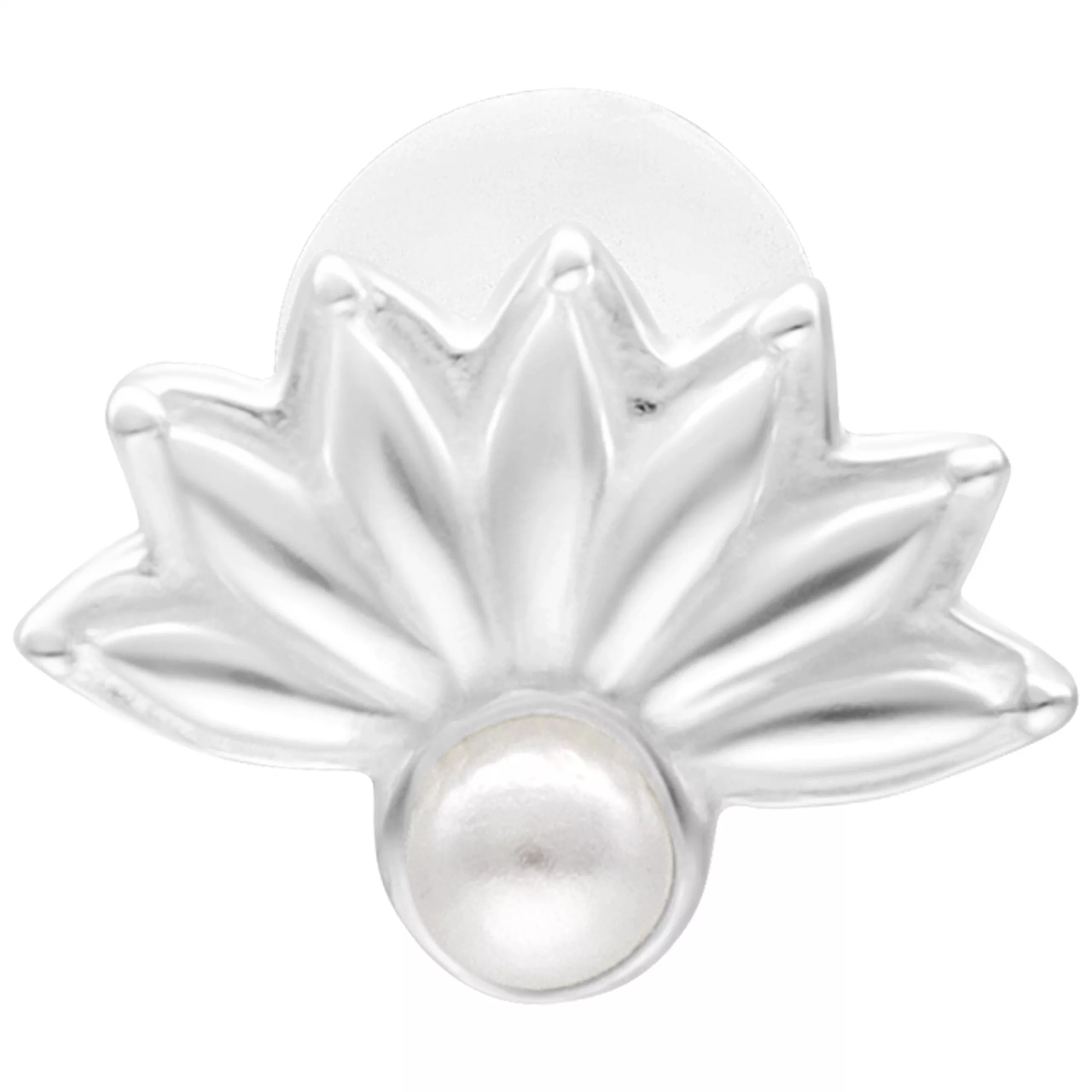 Silbernes Pearl Peacock Labret 5,0 mm Silbernes Labret mit Pfauenmuster und Perlenaufsatz auf weißem Hintergrund