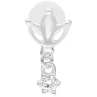 Silbernes Lotus Push Fit Labret 5,0 mm Silbernes Labret mit Lotus-Design und funkelndem Stein auf weißem Hintergrund