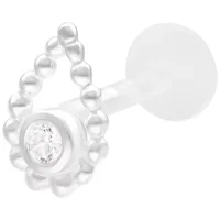 Silbernes Bead Drop Push Fit Labret Silbernes Labret mit Perlenring und Stein auf weißem Hintergrund